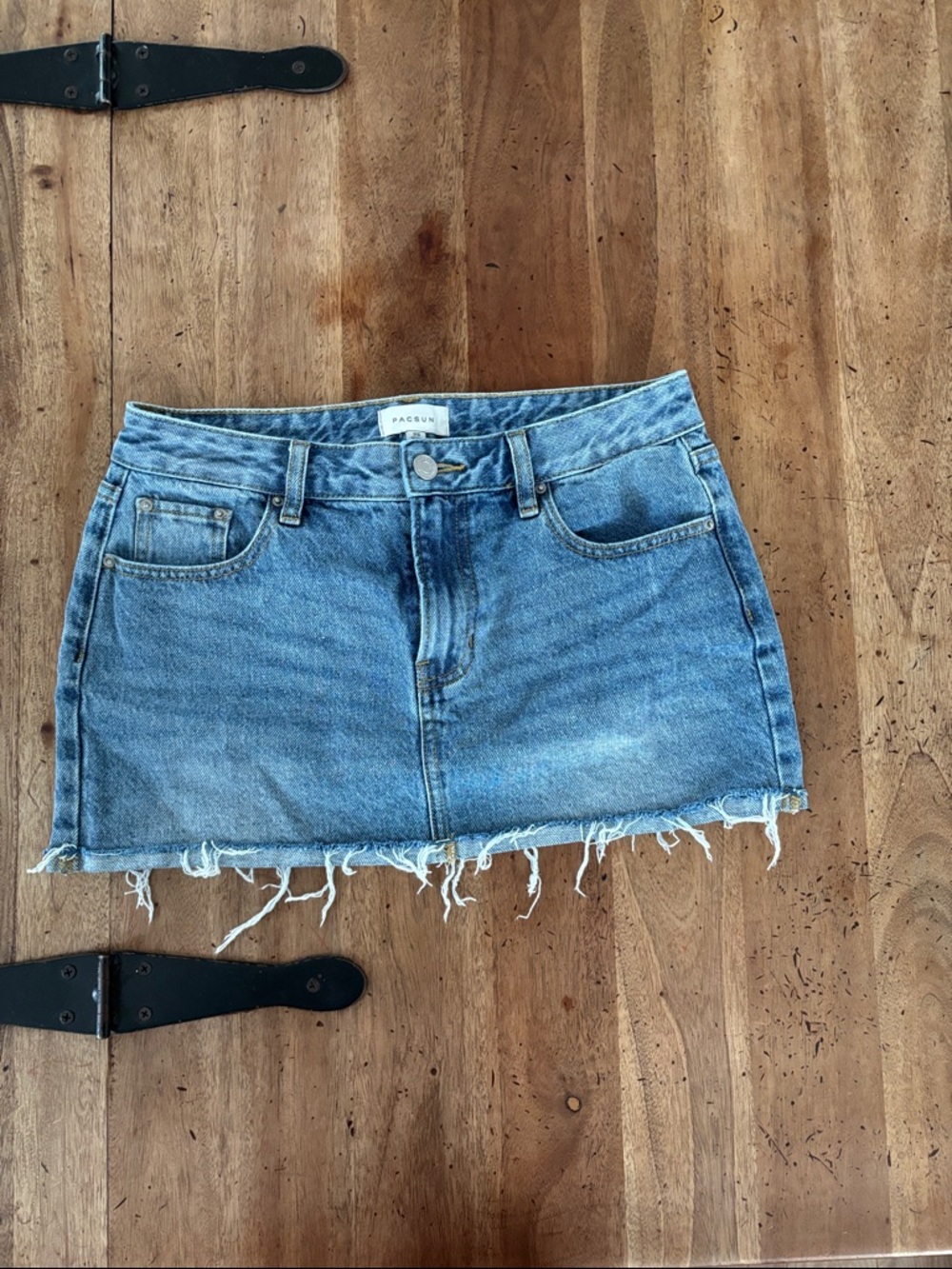 PacSun Light Blue Denim Mini Skirt with Frayed Hem